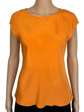 Flores & Flores Orange Silk Scoop Neck Cap Sleeve Top Size 8 NWOT